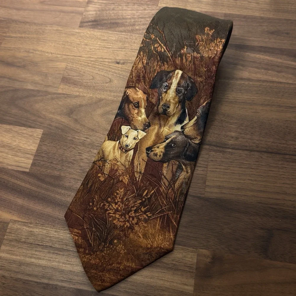 Rare Vintage Polo Ralph Lauren Hunting Dogs Silk Tie Equestrian Hand Made In USA